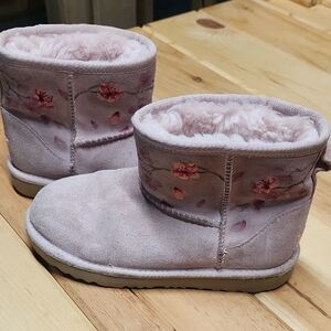 Floral Pink Suede Boots